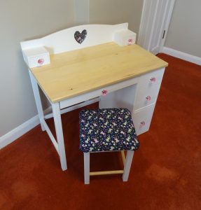 Child's desk and stool in pine